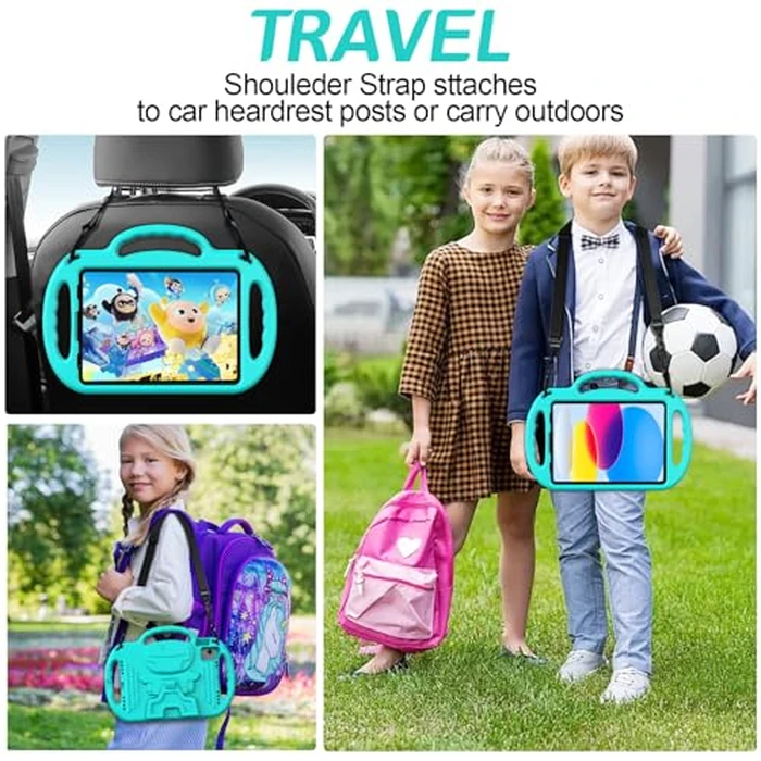 AVAWO Kids Case for iPad 10th 10.9 Inch 2022/iPad Air 6/5/4 2024 Generation Pro 12345- with Shoulder Strap/Handles/Adjustable Kickstand Light Weight Durable Cover for iPad 10 gen, Turquoise by AVAWO - Image 3