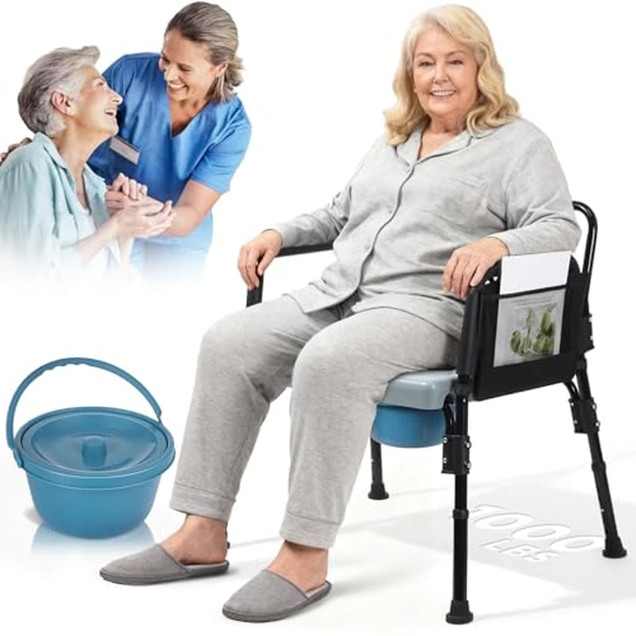 Hybodies Bariatric Bedside Commode Chair - Heavy Duty 1000 Lbs Capacity - Extra-Wide Seat & Adjustable Height - 3 in 1 Steel Frame Over-the-Toilet Commode for Obese, Elderly & Disabled by Hybodies - Image 1