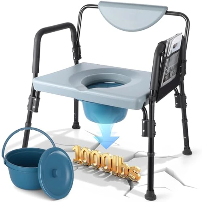 Hybodies Bariatric Bedside Commode Chair - Heavy Duty 1000 Lbs Capacity - Extra-Wide Seat & Adjustable Height - 3 in 1 Steel Frame Over-the-Toilet Commode for Obese, Elderly & Disabled by Hybodies - Image 2