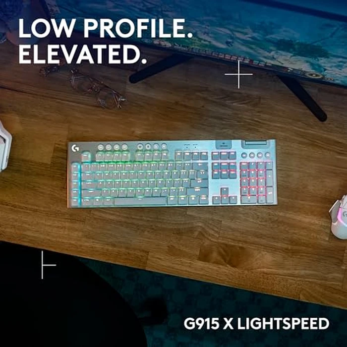 Logitech G915 X Lightspeed Low-Profile Wireless Gaming Keyboard, Double-Shot PBT Keycaps, Fully Programmable Keys, RGB Backlighting, Sleek Aluminum Finishing, GL Brown Tactile Switches - White by Logitech G - Image 2