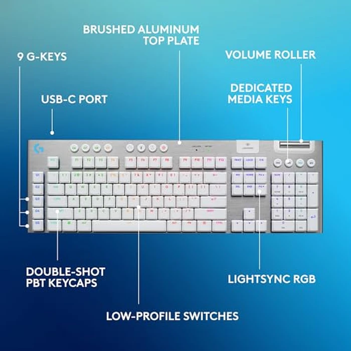 Logitech G915 X Lightspeed Low-Profile Wireless Gaming Keyboard, Double-Shot PBT Keycaps, Fully Programmable Keys, RGB Backlighting, Sleek Aluminum Finishing, GL Brown Tactile Switches - White by Logitech G - Image 6