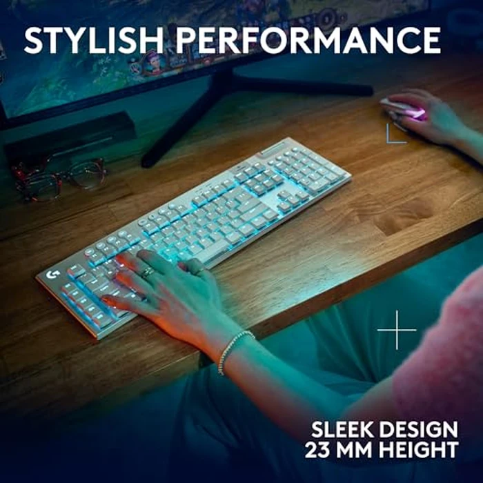 Logitech G915 X Lightspeed Low-Profile Wireless Gaming Keyboard, Double-Shot PBT Keycaps, Fully Programmable Keys, RGB Backlighting, Sleek Aluminum Finishing, GL Brown Tactile Switches - White by Logitech G - Image 8