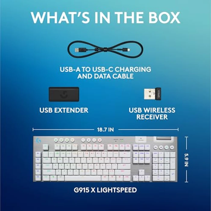 Logitech G915 X Lightspeed Low-Profile Wireless Gaming Keyboard, Double-Shot PBT Keycaps, Fully Programmable Keys, RGB Backlighting, Sleek Aluminum Finishing, GL Brown Tactile Switches - White by Logitech G - Image 9