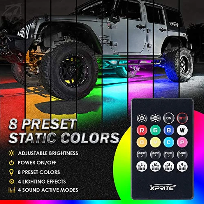 Xprite 4Pcs Underglow LED Lights for Cars, 8 Color RGB 252 LEDs Sound Active Function Music Mode Underglow Kit, Bluetooth APP & Remote Control, Waterproof Underbody Neon Strip Light for Car SUV Truck by Xprite - Image 3