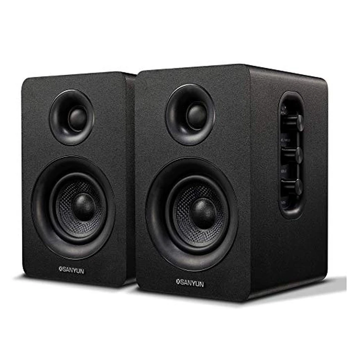 Sanyun SW208 3" Active Bluetooth 5.0 Bookshelf Speakers - 60W Carbon Fiber Speaker Unit - Built-in 24bit DAC - Dynamic 3D Surround Sound - 2.0 Computer PC Monitor Gaming Speakers (Pair, Black) by Sanyun - Image 1