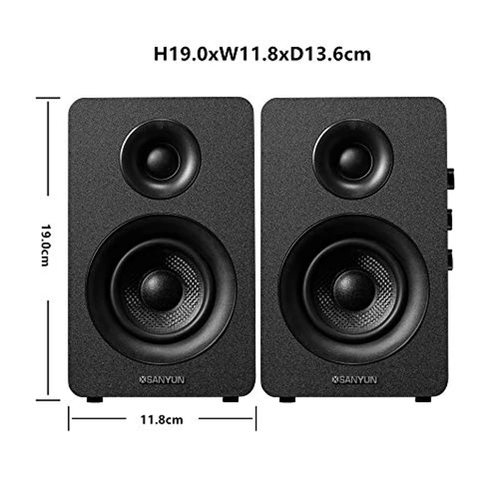 Sanyun SW208 3" Active Bluetooth 5.0 Bookshelf Speakers - 60W Carbon Fiber Speaker Unit - Built-in 24bit DAC - Dynamic 3D Surround Sound - 2.0 Computer PC Monitor Gaming Speakers (Pair, Black) by Sanyun - Image 2