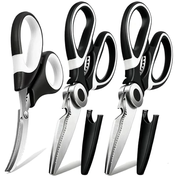 OMDAR Food Grade Kitchen Scissors All Purpose 3 Pack - Heavy Duty Stainless Steel Cooking Shears for Cutting Meat, Food, Fish, Poultry Sharp Sissors for Dishwasher Safe - with Protective Sheath by OMDAR - Image 1