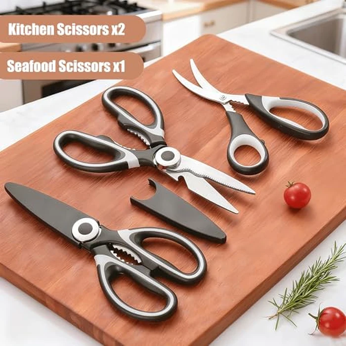 OMDAR Food Grade Kitchen Scissors All Purpose 3 Pack - Heavy Duty Stainless Steel Cooking Shears for Cutting Meat, Food, Fish, Poultry Sharp Sissors for Dishwasher Safe - with Protective Sheath by OMDAR - Image 2