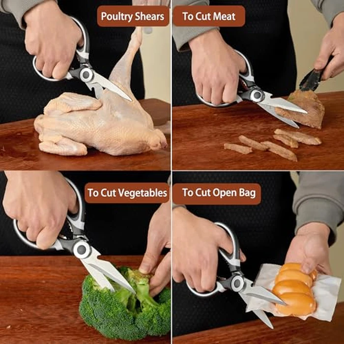 OMDAR Food Grade Kitchen Scissors All Purpose 3 Pack - Heavy Duty Stainless Steel Cooking Shears for Cutting Meat, Food, Fish, Poultry Sharp Sissors for Dishwasher Safe - with Protective Sheath by OMDAR - Image 4