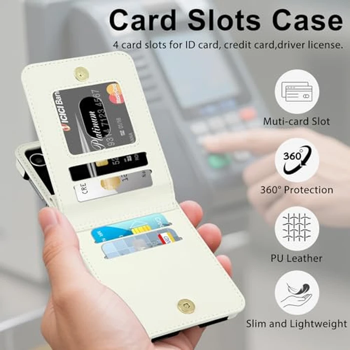 HianDier for Z Flip 7 Case Wallet with Card Holder for Women Gilrs PU Leather with Zipper Slot Detachable Crossbody Strap Shockproof Protective Flip Phone Cover for Galaxy Z Flip 7 Case, White by HianDier - Image 3