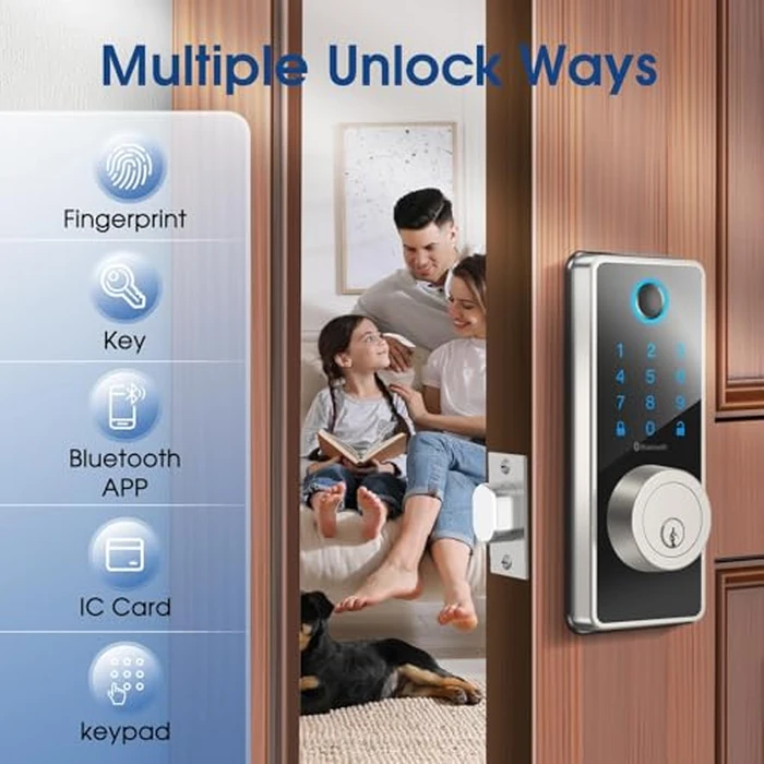 ELAMOR Smart Fingerprint Door Lock, 6-in-1 Keyless Entry Door Lock with Bluetooth App Control, Touchscreen Keypad, Easy to Install, Automatic Locking, Smart Deadbolt for Home Use, ANSI Grade 3 by ELAMOR - Image 2