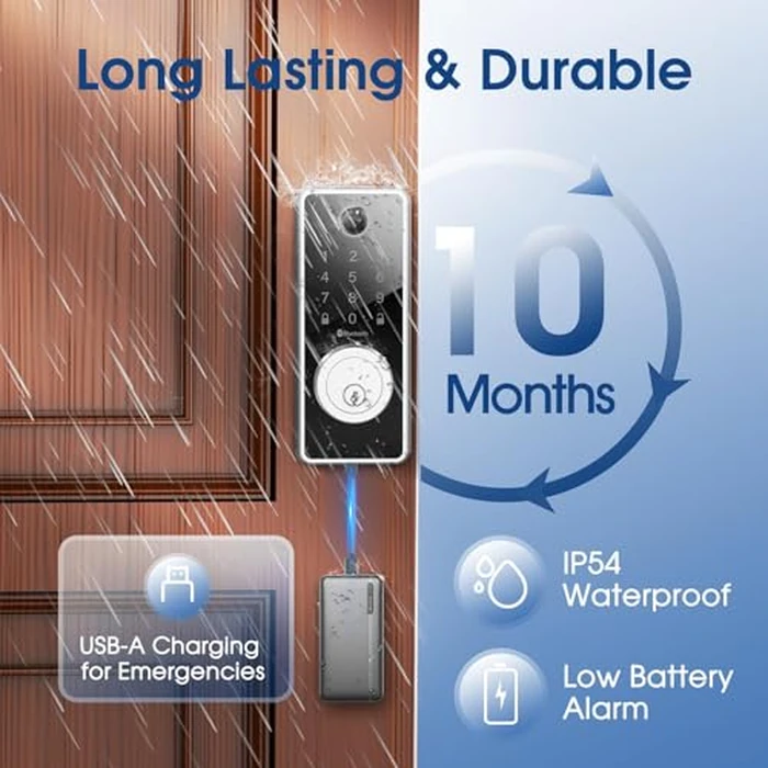 ELAMOR Smart Fingerprint Door Lock, 6-in-1 Keyless Entry Door Lock with Bluetooth App Control, Touchscreen Keypad, Easy to Install, Automatic Locking, Smart Deadbolt for Home Use, ANSI Grade 3 by ELAMOR - Image 8