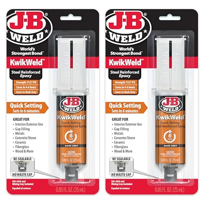 J-B Weld 6 Minute Set Epoxy KwikWeld, High Strength, Waterproof, 2 Pack, Dark Grey, 50176-2 by J-B Weld - Used - Like New condition - US$12.61