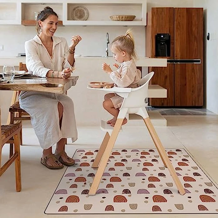 Blissful Diary Baby Splat Mat for Under High Chair, 51 x 51 Inch Boho Splash Mat, Waterproof and Washable, Anti-Slip Floor Protector for Arts, Crafts, Playtime - Rainbow by Blissful Diary - Image 4