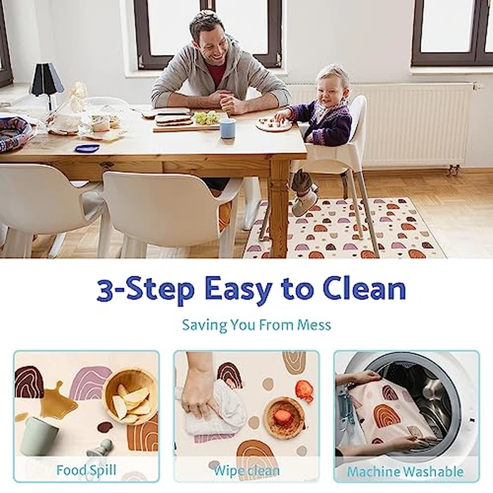 Blissful Diary Baby Splat Mat for Under High Chair, 51 x 51 Inch Boho Splash Mat, Waterproof and Washable, Anti-Slip Floor Protector for Arts, Crafts, Playtime - Rainbow by Blissful Diary - Image 5