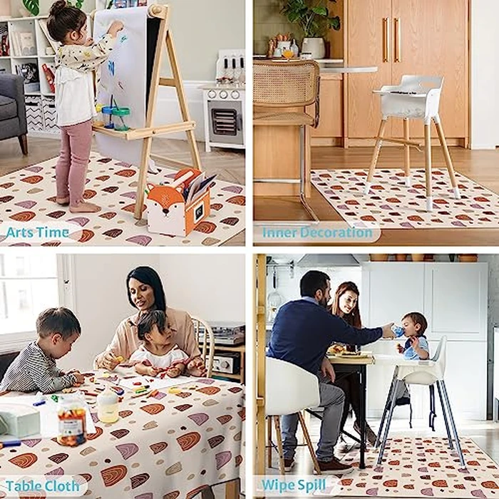 Blissful Diary Baby Splat Mat for Under High Chair, 51 x 51 Inch Boho Splash Mat, Waterproof and Washable, Anti-Slip Floor Protector for Arts, Crafts, Playtime - Rainbow by Blissful Diary - Image 6