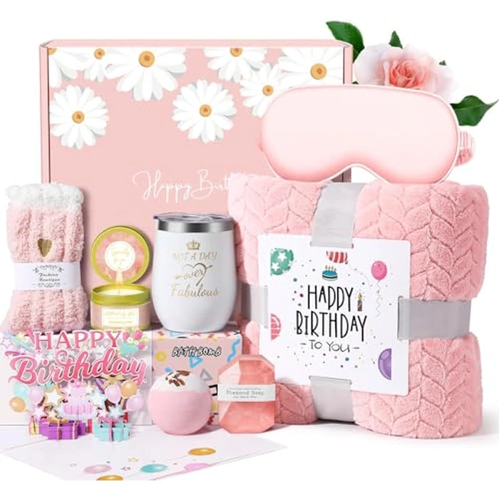 Birthday Gifts for Women Friendship, Happy Birthday Gifts Basket for Mom Friend Sister Wife Her Birthday Gift Unique, Luxury Self Care Gift Rose Relaxing Spa Gifts Set with 3D Birthday Card for Women by Wasocol - Image 1