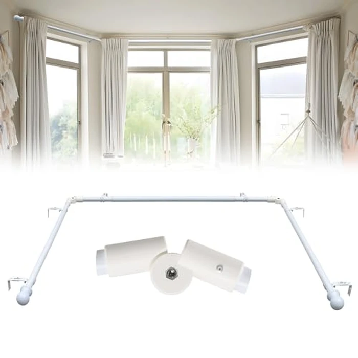 Bay Window Curtain Rods, 1 Inch Heavy Duty Metal U Shaped Corner Curtain Rod, 59-184” Adjustable Curved Curtain Rod for Bay Window White by ETICSIPA - Used - Like New condition - US$26.69