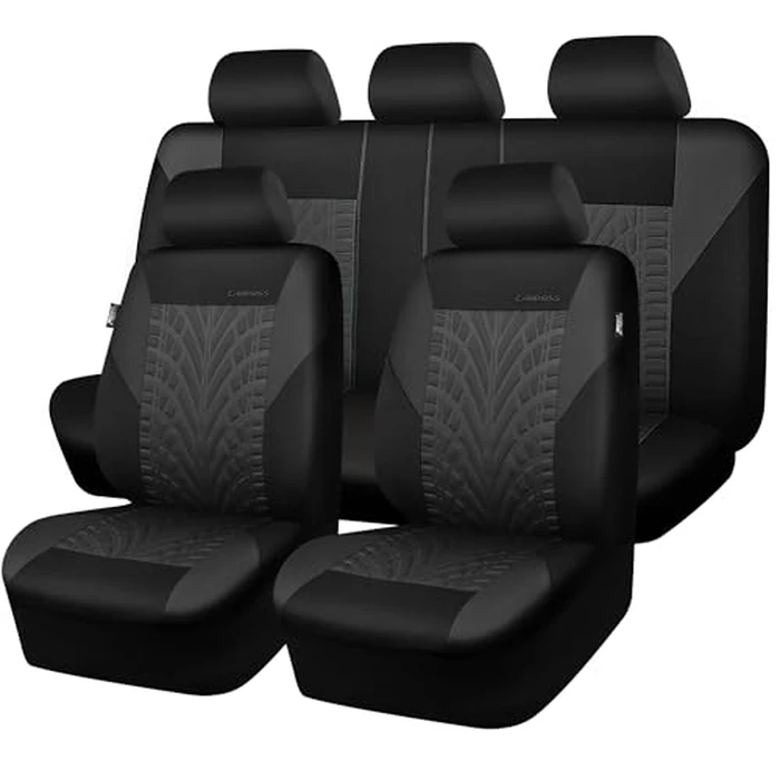 CAR PASS Car Seat Covers Full Sets, Front & Split Rear Bench for Car, 3D Tyre Embossed Automotive Interior Covers, Airbag Compatible, Quick Setup Universal Fit Seat Covers for Car, SUV(Charcoal) by CAR PASS - Used - Like New condition - US$24.49