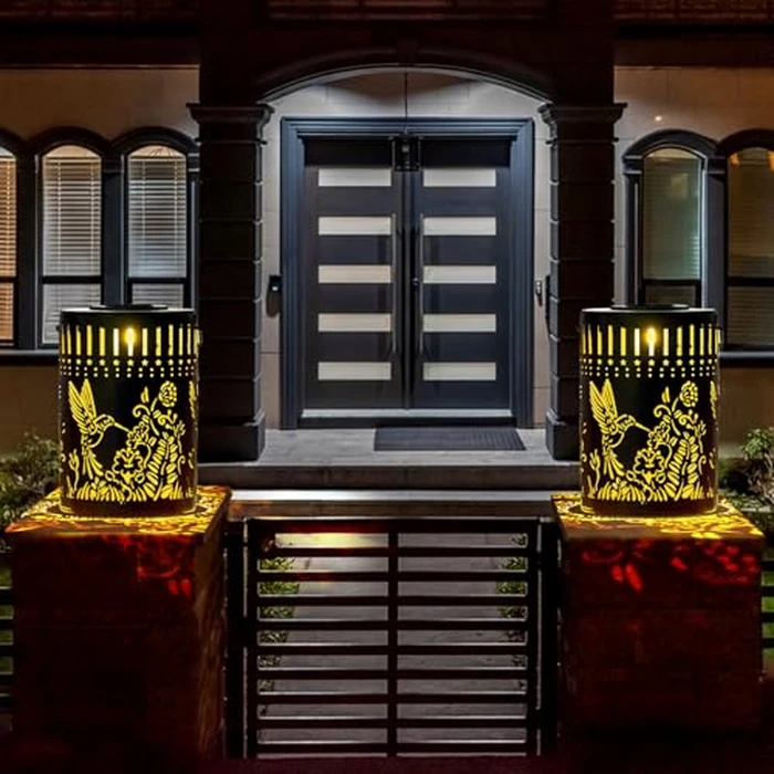 LWHZHE Hummingbird Metal Solar Lanterns Outdoor Waterproof Black Solar Lights Hanger for Garden Decor Flying Bird and Flowers Decorative Lanterns for Yard Patio Lawn or Table (Hummingbird-Round, 1) by LWHZHE - Image 2