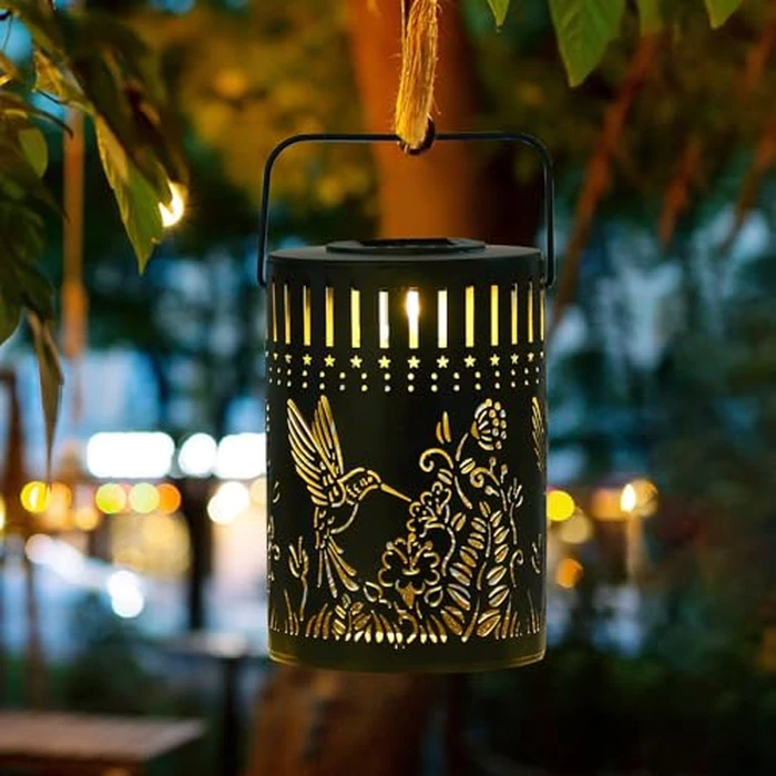 LWHZHE Hummingbird Metal Solar Lanterns Outdoor Waterproof Black Solar Lights Hanger for Garden Decor Flying Bird and Flowers Decorative Lanterns for Yard Patio Lawn or Table (Hummingbird-Round, 1) by LWHZHE - Image 5