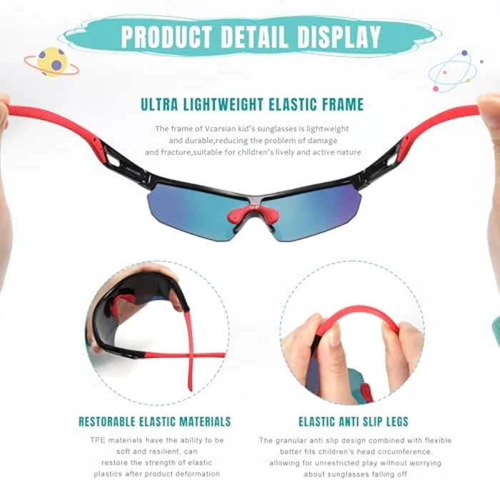 Vcarsian Kids Sunglasses Youth Baseball Sunglasses for Boys Girls 3-12 Polarized Softball Cycling Sports Goggles UV Protection by Vcarsian - Image 5