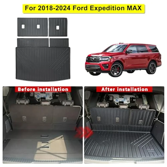 SANBAN-AXE Cargo Liner Fits for Ford Expedition Max/Lincoln Navigator L 2018-2024, All Weather Back Seat Cover Trunk Cargo Mat for Expedition Accessories (Backrest Mat+Trunk Mat)(Only for Max & L) by SANBAN-AXE - Image 2