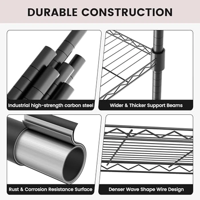 Xcity Storage Shelves, 3 Tier Heavy Duty Metal Shelving Unit with Wheels, 1050 LBS Adjustable Steel Wire Shelf for Commercial, Pantry, Kitchen, Garage, 14" D x 24" W x 30" H, Black by Xcity - Image 5