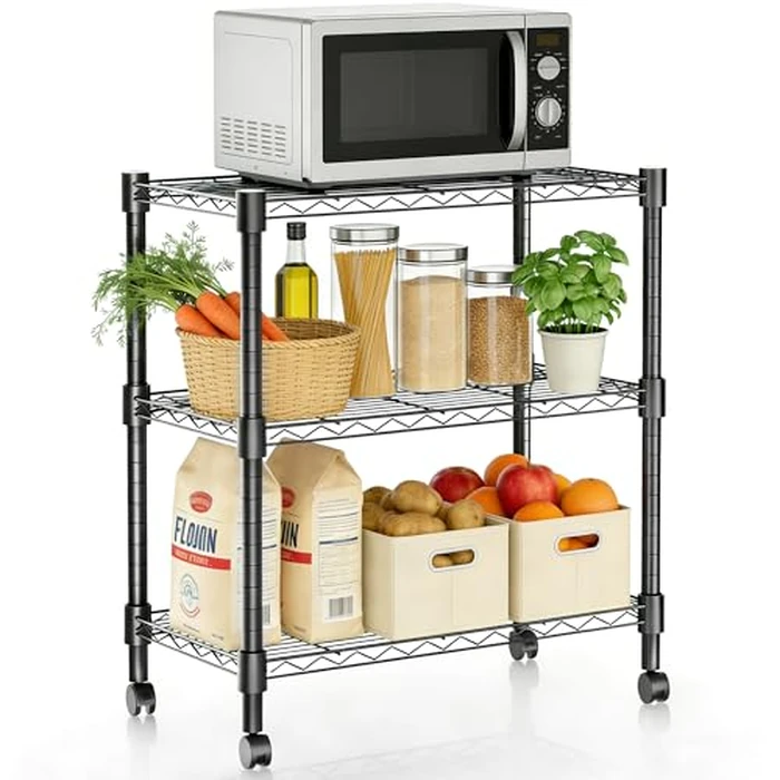 Xcity Storage Shelves, 3 Tier Heavy Duty Metal Shelving Unit with Wheels, 1050 LBS Adjustable Steel Wire Shelf for Commercial, Pantry, Kitchen, Garage, 14" D x 24" W x 30" H, Black by Xcity - Image 8