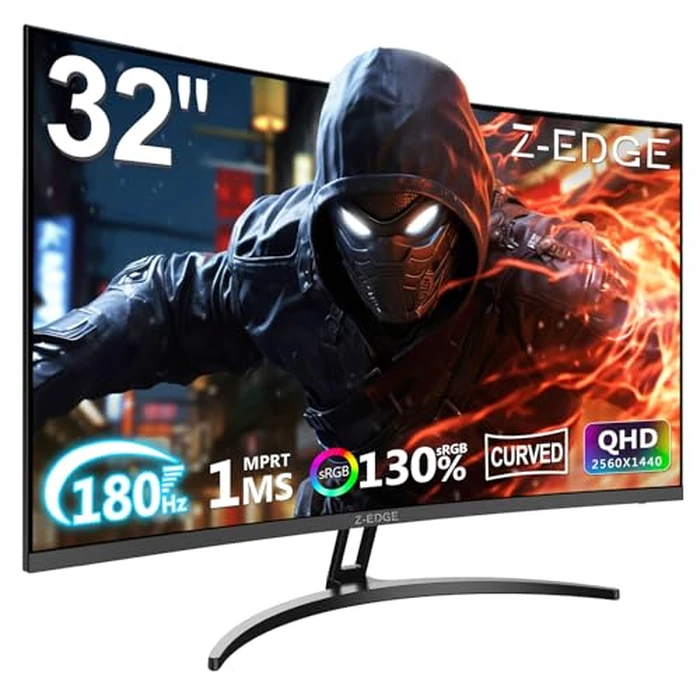 Z-Edge 32 inch Curved Gaming Monitor, QHD 1440P 180Hz 165Hz 144Hz Curved Monitor, 1500R Computer Monitor, MPRT 1ms Monitor, 16.7M Colors, 3000:1 Contrast, UG32 Ultra Slim Bezel, DP x2, HDMI x2 by Z Z-EDGE - Image 1