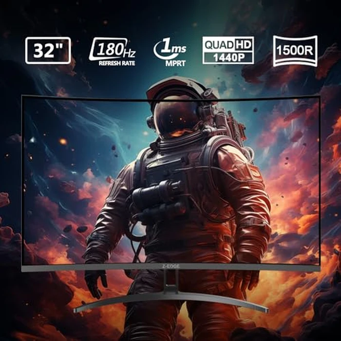 Z-Edge 32 inch Curved Gaming Monitor, QHD 1440P 180Hz 165Hz 144Hz Curved Monitor, 1500R Computer Monitor, MPRT 1ms Monitor, 16.7M Colors, 3000:1 Contrast, UG32 Ultra Slim Bezel, DP x2, HDMI x2 by Z Z-EDGE - Image 6