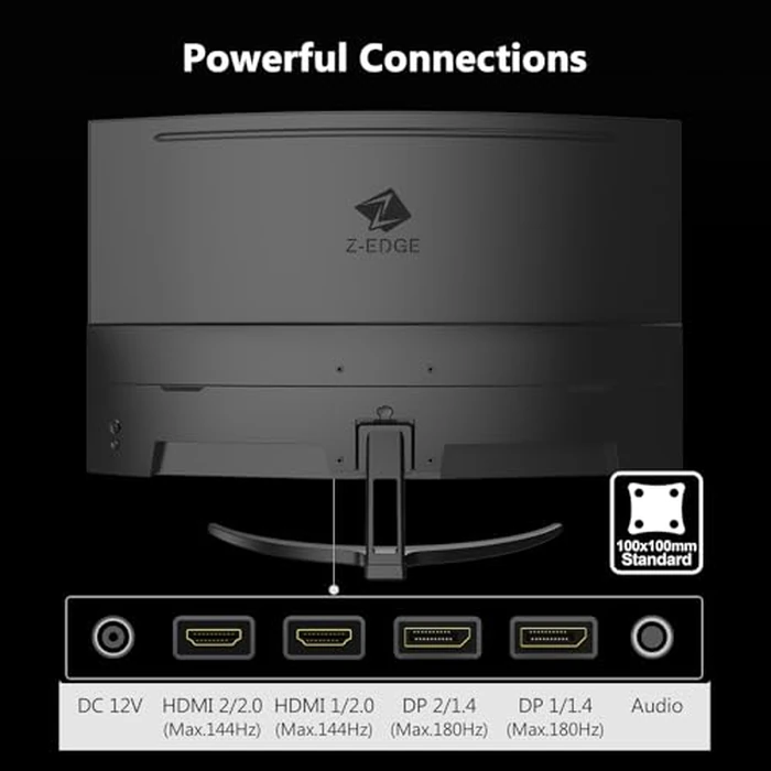 Z-Edge 32 inch Curved Gaming Monitor, QHD 1440P 180Hz 165Hz 144Hz Curved Monitor, 1500R Computer Monitor, MPRT 1ms Monitor, 16.7M Colors, 3000:1 Contrast, UG32 Ultra Slim Bezel, DP x2, HDMI x2 by Z Z-EDGE - Image 7