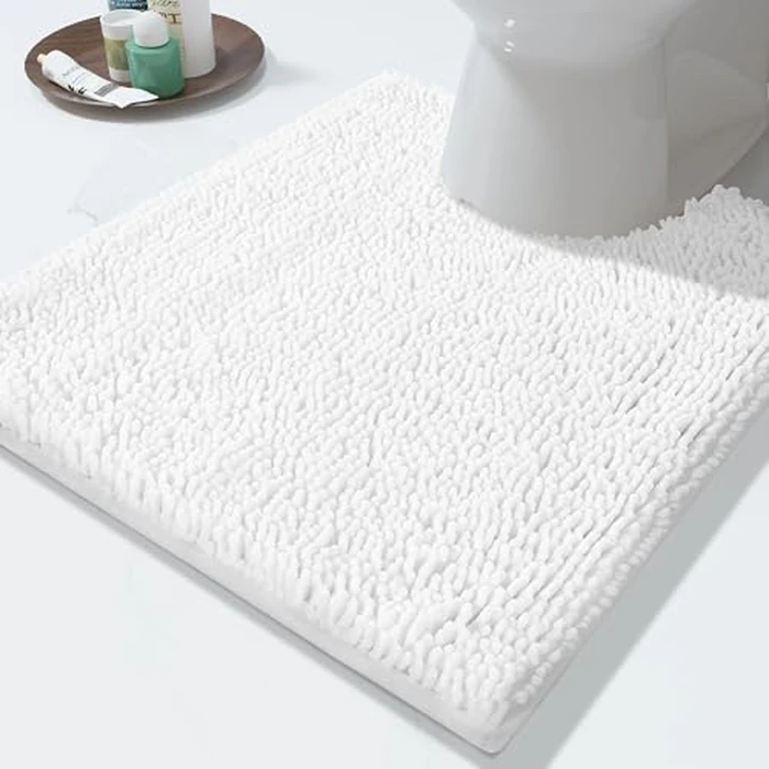 Yimobra Toilet Rugs U Shaped Washable - 24"x20" Non Slip Plush Contour Bath Rugs for Toilet - Super Soft Absorbent Quick Dry Toilet Mats for Bathroom,White by Yimobra - Used - Like New condition - US$15.29