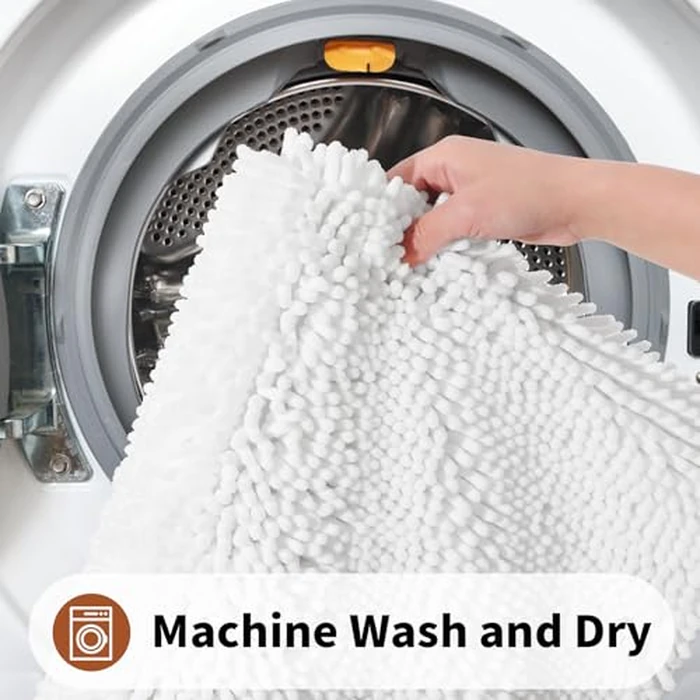 Yimobra Toilet Rugs U Shaped Washable - 24"x20" Non Slip Plush Contour Bath Rugs for Toilet - Super Soft Absorbent Quick Dry Toilet Mats for Bathroom,White by Yimobra - Image 6