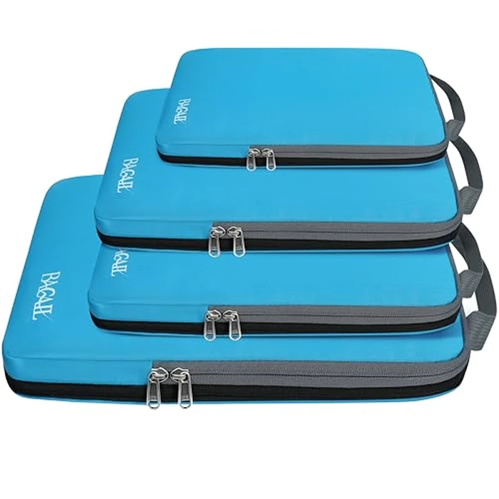 BAGAIL 4 Set/6 Set/8 Set Compression Packing Cubes Travel Accessories Expandable Packing Organizers (Cloth Pattern, 4-Blue) by BAGAIL - Used - Very Good condition