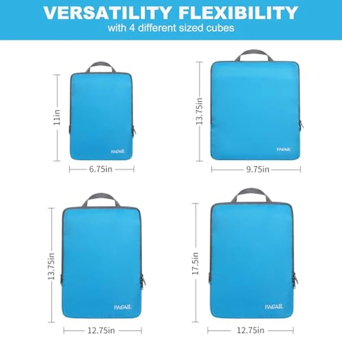 BAGAIL 4 Set/6 Set/8 Set Compression Packing Cubes Travel Accessories Expandable Packing Organizers (Cloth Pattern, 4-Blue) by BAGAIL - Image 2