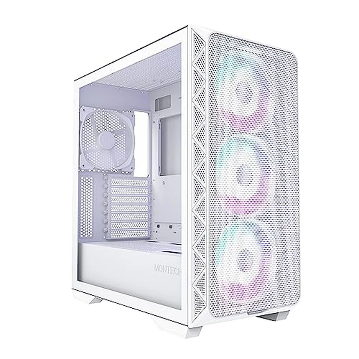 Montech AIR 903 MAX, E-ATX Mid Tower Case, High Airflow, 3X 140mm ARGB PWM & 1x 140mm PWM Fans Pre-Installed, Tempered Glass Side Panel, Mesh Front, Type-C, Support 4090 GPUs, White by Montech - Used - Very Good condition - US$68.50