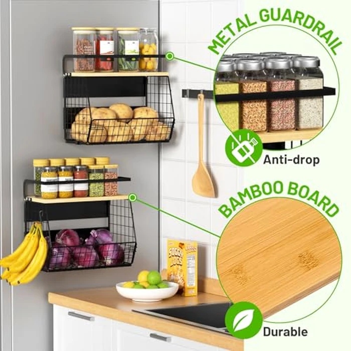 Ofiray-home Magnetic Shelf for Fridge with Wood Lid, Fruit Potato and Onion Storage Bins, Pantry Organizers & Storage, Large Container Magnetic Spice Rack for Refrigerator, Kitchen Counter, Cabinet by Ofiray-home - Image 3