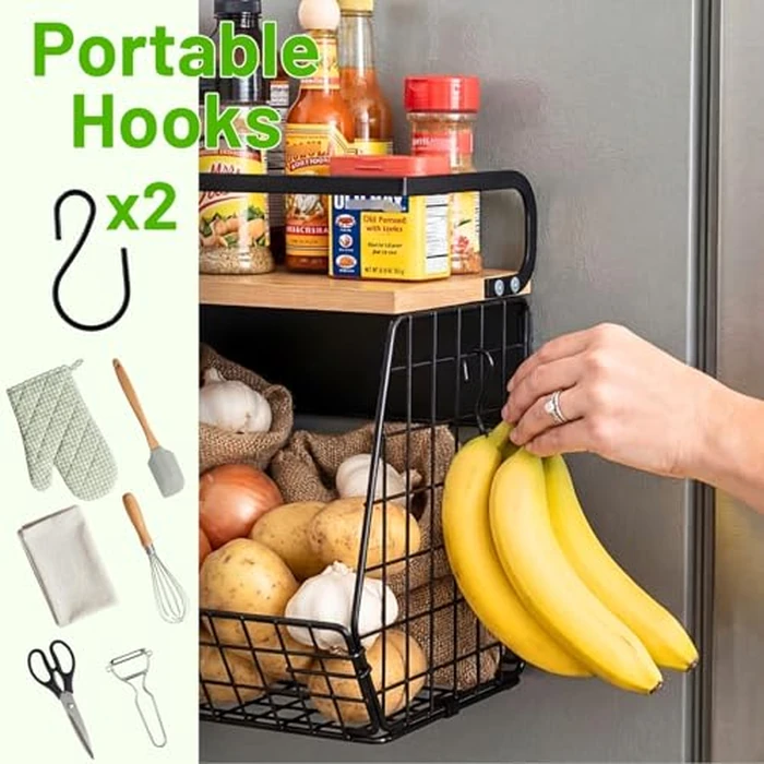 Ofiray-home Magnetic Shelf for Fridge with Wood Lid, Fruit Potato and Onion Storage Bins, Pantry Organizers & Storage, Large Container Magnetic Spice Rack for Refrigerator, Kitchen Counter, Cabinet by Ofiray-home - Image 6