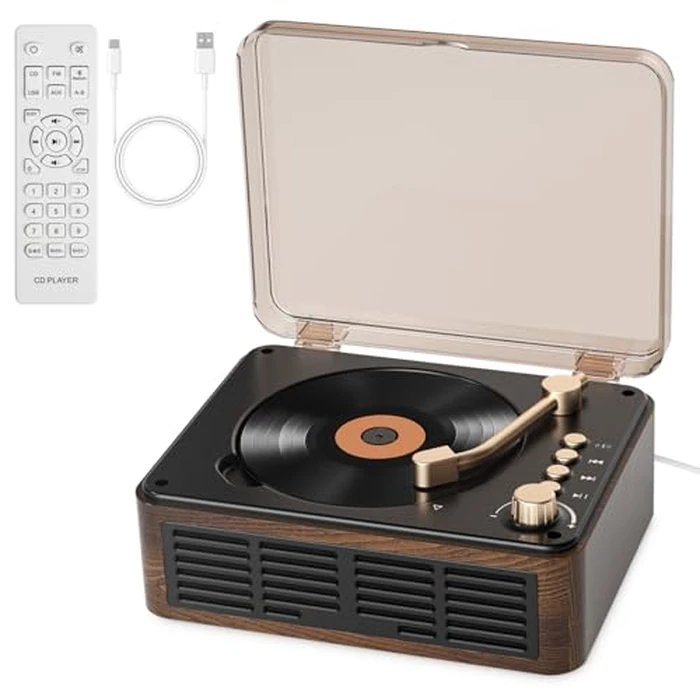 Gueray CD Player with Speakers HiFi Stereo Sound for Home,Bluetooth Retro Wood CD Music Players FM Radio with Remote Control,Support USB & AUX Playback by Gueray - Image 1