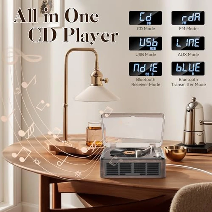 Gueray CD Player with Speakers HiFi Stereo Sound for Home,Bluetooth Retro Wood CD Music Players FM Radio with Remote Control,Support USB & AUX Playback by Gueray - Image 4