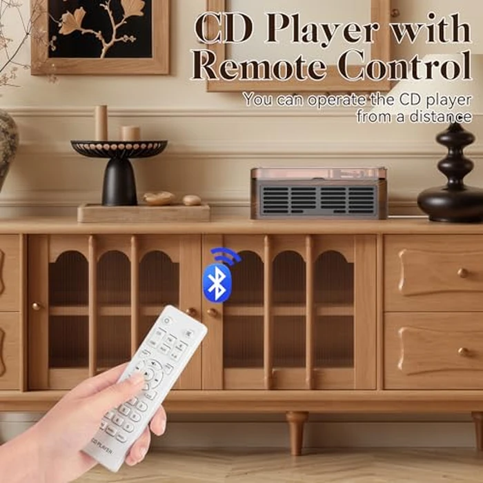 Gueray CD Player with Speakers HiFi Stereo Sound for Home,Bluetooth Retro Wood CD Music Players FM Radio with Remote Control,Support USB & AUX Playback by Gueray - Image 5