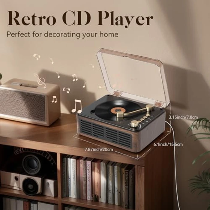 Gueray CD Player with Speakers HiFi Stereo Sound for Home,Bluetooth Retro Wood CD Music Players FM Radio with Remote Control,Support USB & AUX Playback by Gueray - Image 6