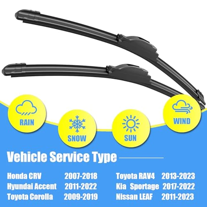 Gavimnal(R) 26"+16" Silicone Wiper Blades Replacement For Honda CRV 2007-2018 Toyota Corolla 2009-2019 Toyota RAV4 2013-2025 Hyundai Accent 2011-2022,All-Season Front Windshield Wiper Blades(Set of 2) by Gavimnal - Image 2
