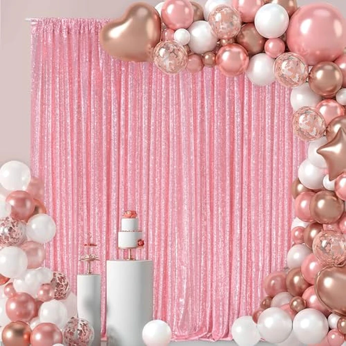 Blush Pink Sequin Backdrop Curtain: 2 Pieces 5ftx10ft Party Backdrop Curtains - Birthday Baby Shower Photography Decorations by Fanqisi - Used - Like New condition