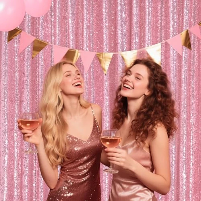 Blush Pink Sequin Backdrop Curtain: 2 Pieces 5ftx10ft Party Backdrop Curtains - Birthday Baby Shower Photography Decorations by Fanqisi - Image 2