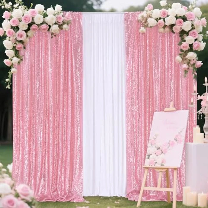 Blush Pink Sequin Backdrop Curtain: 2 Pieces 5ftx10ft Party Backdrop Curtains - Birthday Baby Shower Photography Decorations by Fanqisi - Image 5