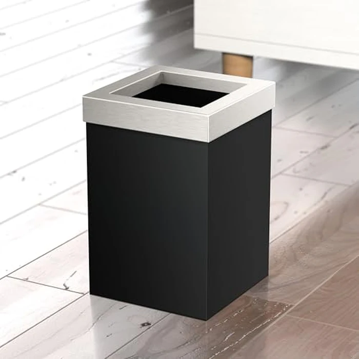 Gatco Small Bathroom Trash Can with Lid, Square 3 Gallon Stainless Steel Wastebasket, Under Sink, Matte Black and Satin Nickel, for Bathroom, Bedroom, Office (1915SN) by Gatco - Image 3