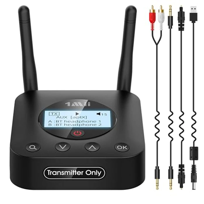 1Mii B06TX+ Long Range Bluetooth 5.3 Transmitter for TV/PC/Projector to 2 Wireless Headphones/Speakers, Bluetooth Adapter for TV w/Screen Display Plug n Play, aptX Low Latency & Adaptive & HD Audio by 1Mii - Used - Acceptable condition