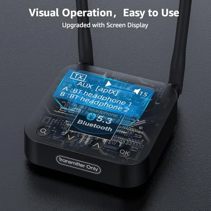 1Mii B06TX+ Long Range Bluetooth 5.3 Transmitter for TV/PC/Projector to 2 Wireless Headphones/Speakers, Bluetooth Adapter for TV w/Screen Display Plug n Play, aptX Low Latency & Adaptive & HD Audio by 1Mii - Image 4
